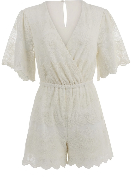 VENUS Pants - VENUS Cream Lace Romper Jumpsuit